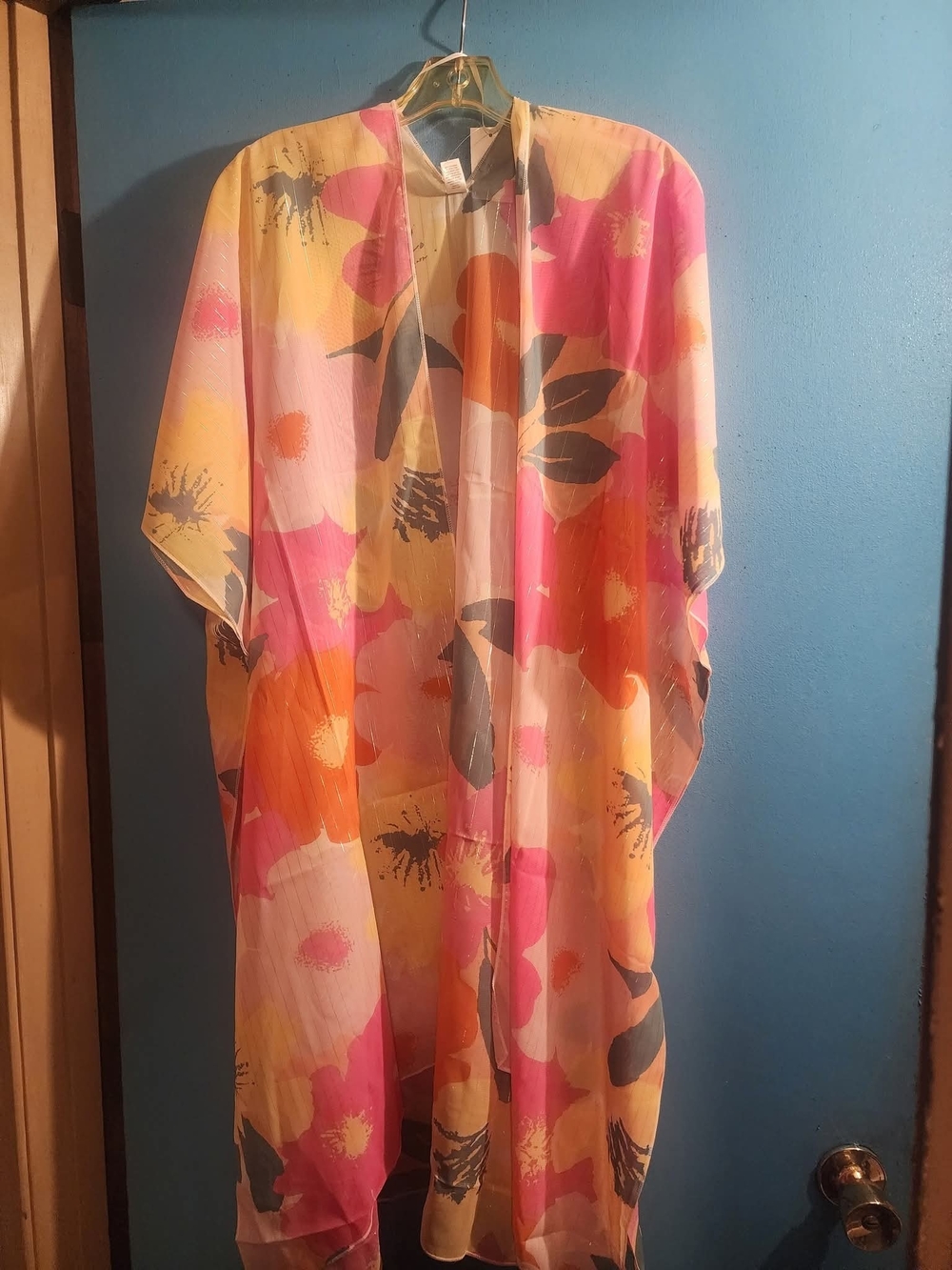 Oversized Cato Floral Kimono Wrap in Pink, Orange, Yellow, Gray